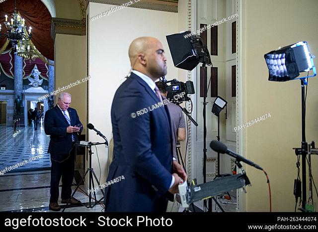 United States House Minority Whip Steve Scalise (Republican of Louisiana), left, and United States Representative Colin Allred (Democrat of Texas), right