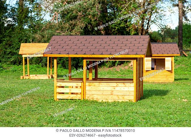 Small children houses made of wood in an Italian park