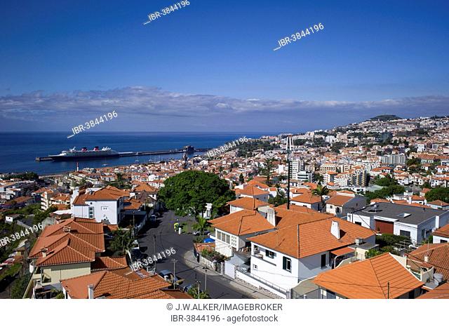 View of the town of Funchal, port at the back, Madeira, Portugal