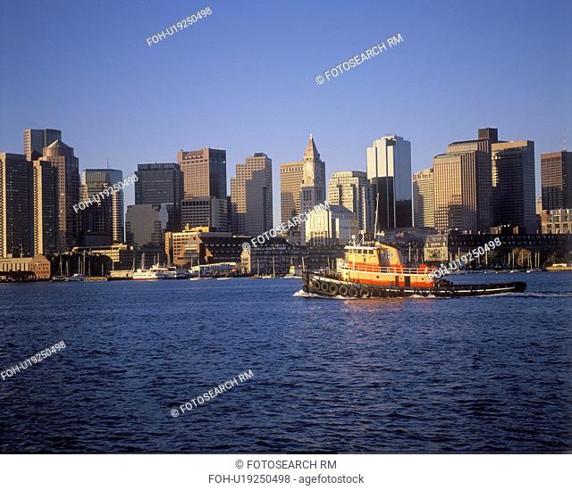 Boston Massachusetts skyline and waterfront view in the morning