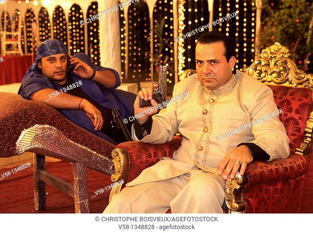 Pakistan, Punjab, Lahore, Shah Noor film studio, Actor Babar Butt playing a villain