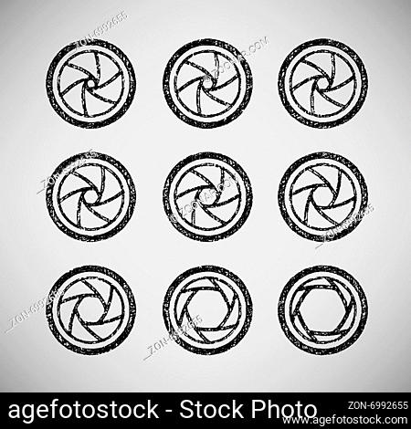 Vector drawn camera shutter apertures set on grey background. Can be used as an illustration for teaching photography, explain the principles of shutter speed...