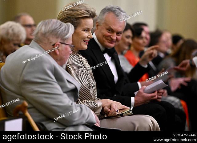 Queen Mathilde of Belgium and Lithuania President Gitanas Nauseda pictured during a concert at the Grand Concert Hall of the Philharmonic Institute of Vilnius