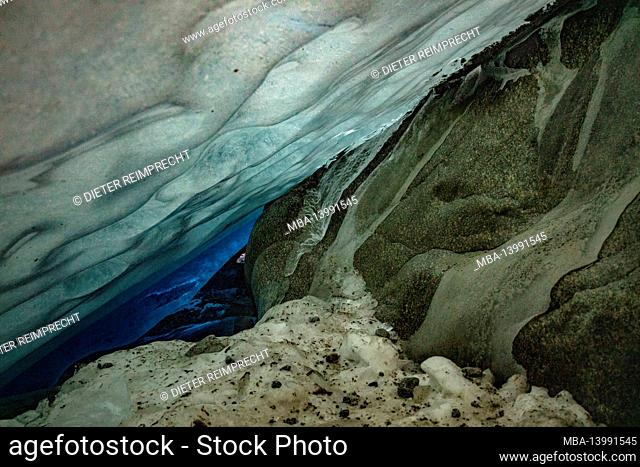 rhone glacier, in the ice of the glacier, glacier cave