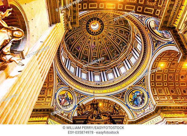 Mary Statue Michelangeolo Dome Saint Peter's Basilica Vatican Rome Italy. Dome built in 1600s over altar and St. Peter's tomb
