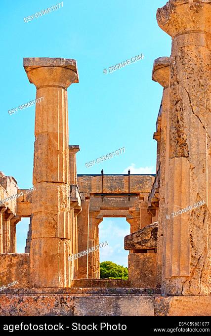 Columns of Temple of Aphaea in Aegina Island, Saronic Islands, Greece