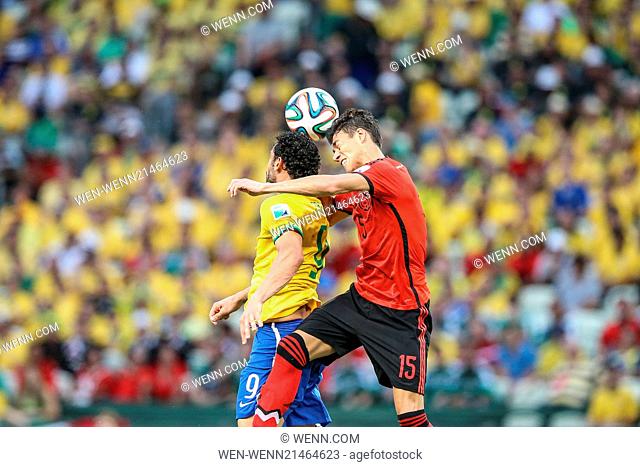 2014 FIFA World Cup - Brazil v Mexico - held at Castelao Stadium. The game ended in a 0-0 draw. Featuring: Fred, Hector Moreno Where: Fortaleza, CE