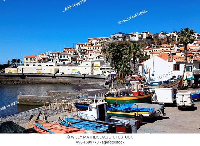 port and fishing boats in the city of Câmara de Lobos, Madeira, Portugal, Europe