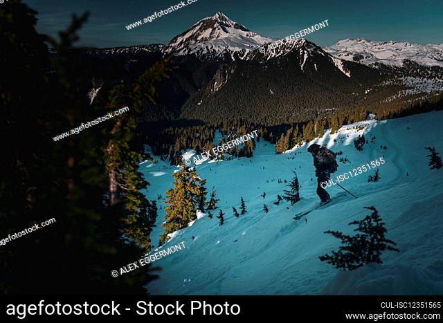 Canada, British Columbia, Squamish, Woman backcountry skiing