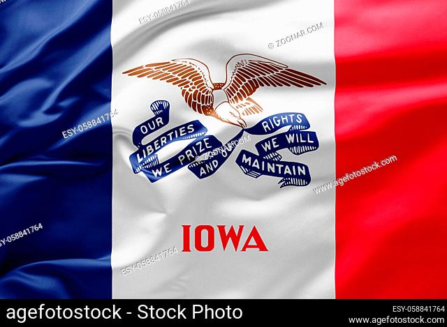 Waving state flag of Iowa - United States of America