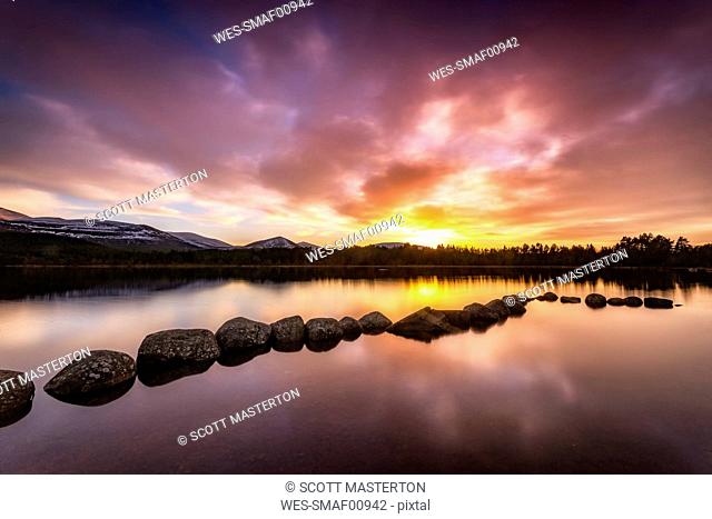 United Kingdom, Scotland, Highlands, Cairngorms National Park, Loch Morlich, sunset
