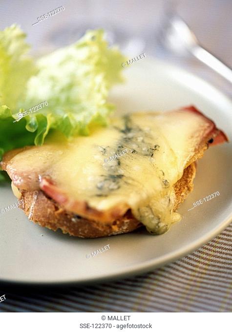 Morbier and raw ham grilled on toast