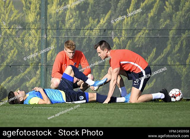 Genk's Ianis Hagi, Genk's physiotherapist Matthias Didden and Genk's doctor Philip Thys pictured during the winter training camp of Belgian first division...