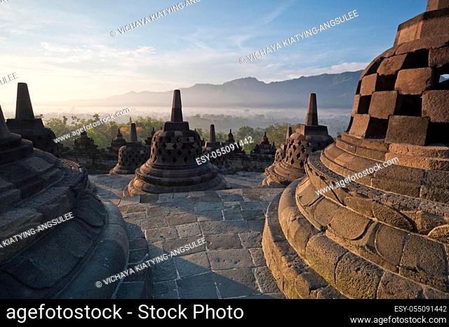 Borobudur Temple Morning Sunrise in Yogyakarta, Java, Indonesia