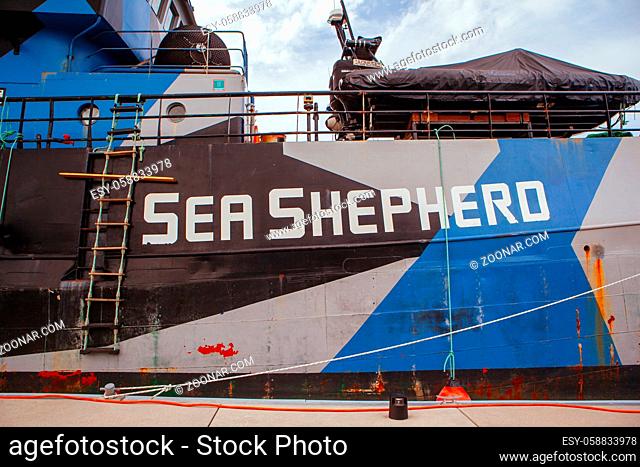 Melbourne, Australia - 4 September 2013: Sea Shepherd?s flagship vessel the M/Y Steve Irwin docked at Docklands in Melbourne Victoria Australia
