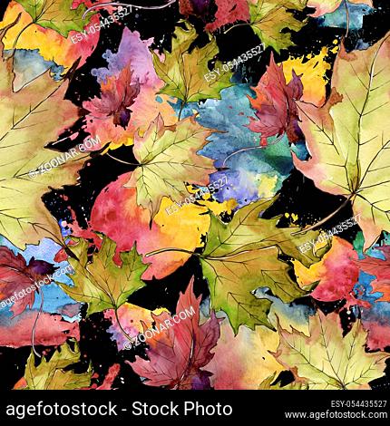 Maple leaves in a watercolor style. Seamless background pattern. Fabric wallpaper print texture. Aquarelle leaf for background, texture, wrapper pattern