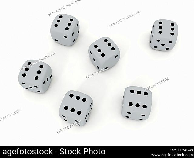 White playing dice, put in a bunch. 3d render