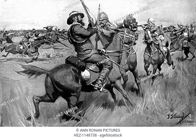 Battle of Blood River, 2nd Boer War, 17 September 1901. Boers charging Major Gough's force at Blood River. The British were overwhelmed by Botha's Boers who...
