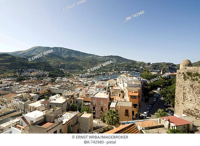 View over the City of Lipari, Lipari Island, Aeolian Islands, Sicily, Italy