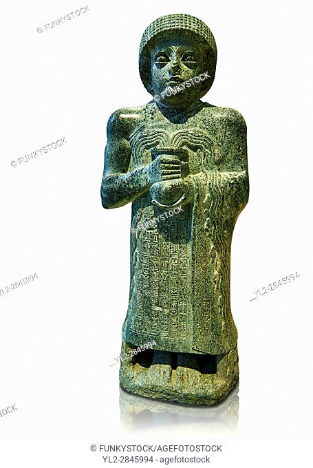 Diorite statue of Guidea who ruled Lagash from around 2150 BC. The statue called the ""gushing vase"" dedicated to the goddess Geshtinanna
