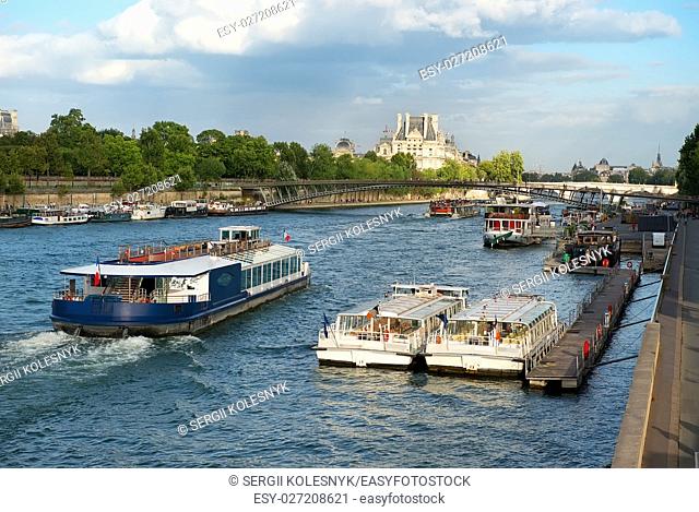 Water transport on Seine in Paris, France