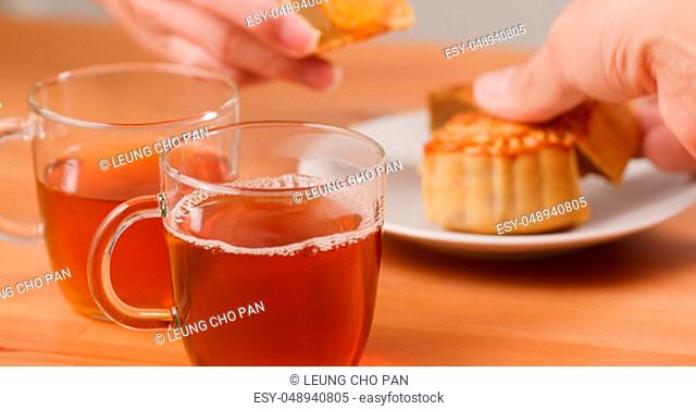 Traditional Chinese tea and moon cake for mid autumn festival