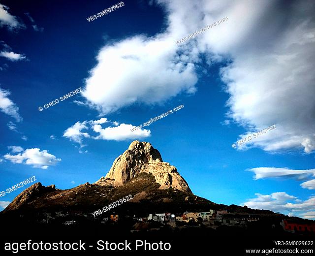The Peña de Bernal monolite rock mountain in San Sebastian Bernal, Mexico
