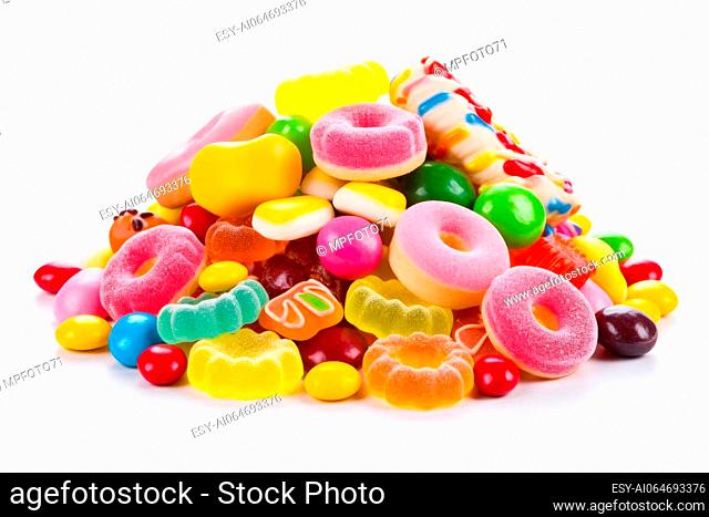 A collection of candy isolated on a white background