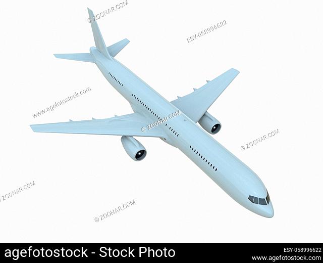Commercial Passenger Plane in Air on White, Vacation Travel by Air Transport,  Airliner Take Off Flying,  Aircraft Flight and Aviation Route Airline Sign