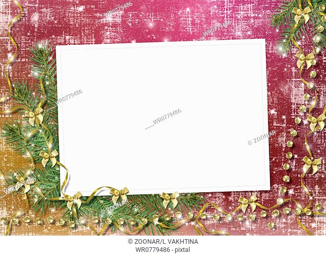 Card for congratulation with ribbons and bows on abstract background