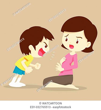 Angry boy shouting at  Shouting At Her Mom action cartoon vector  illustration, Stock Vector, Vector And Low Budget Royalty Free Image. Pic.  ESY-032765513 | agefotostock