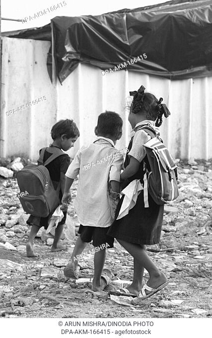 School children ; Malvani slum ; Malad ; Bombay Mumbai ; Maharashtra ; India