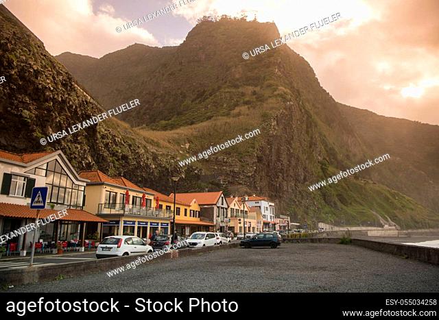 The coast at the Town of Ribeira da janela on the Island of Madeira in the Atlantic Ocean of Portugal. Madeira, Porto Moniz, April, 2018