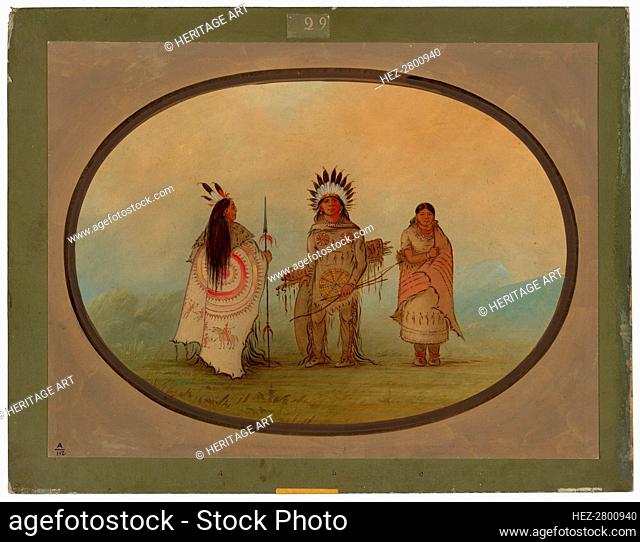 A Crow Chief, a Warrior, and His Wife, 1855/1869. Creator: George Catlin