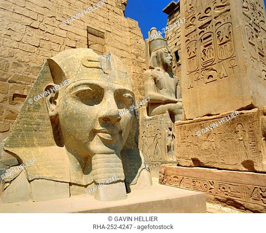 Statue of Ramses II and Obelisk, Luxor Temple, Luxor, Egypt, North Africa