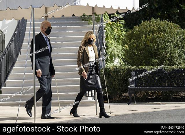 United States President Joe Biden and first lady Dr. Jill Biden depart the White House in Washington, DC, headed to Rehoboth Beach, Delaware, November 6, 2021