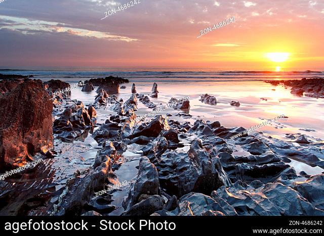 Sunset Woolacombe Beach in North Devon South West England United kingdom