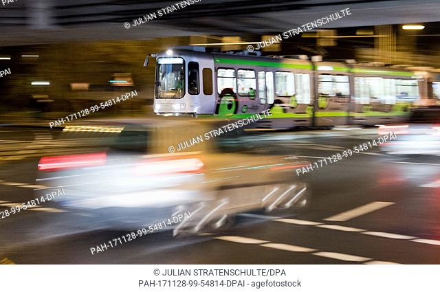 ATTENTION: EMBARGOED FOR PUBLICATION UNTIL 29 NOVEMBER 11:00 GMT! - A tram of the Uestra Hannoversche Verkehrsbetriebe (lit