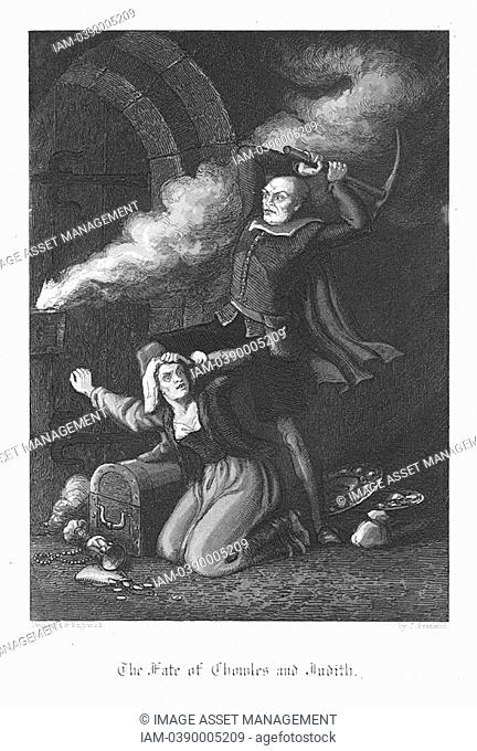Chowles the coffin maker and Judith Malmayns the plague nurse, dying with their stolen treasure as they are overcome by smoke and molten lead from the burning...