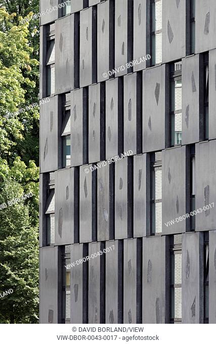 Chasse Park Housing, Breda, Netherlands. Architect: OMA, 2001. Detail of apartment block facade, designed by Xaveer de Geyter Architects within masterplan by...
