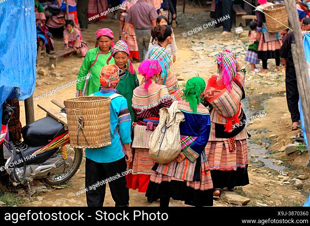 Flower Hmong Women at Bac Ha Market near Sapa Vietnam, Vietnam