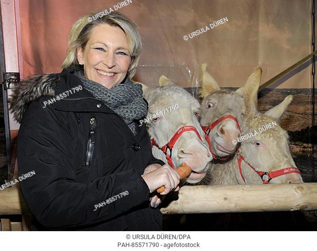 Singer Claudia Jung feeds donkeys at the traditional opening of the christmas market on Gut Aiderbichl in Henndorf near Salzburg, Austria, 10 November 2016