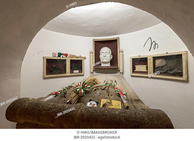 Cripta Mussolini, sarcophagus of Mussolini with memorabilia, birthplace of Mussolini, Predappio, Emilia-Romagna, Italy