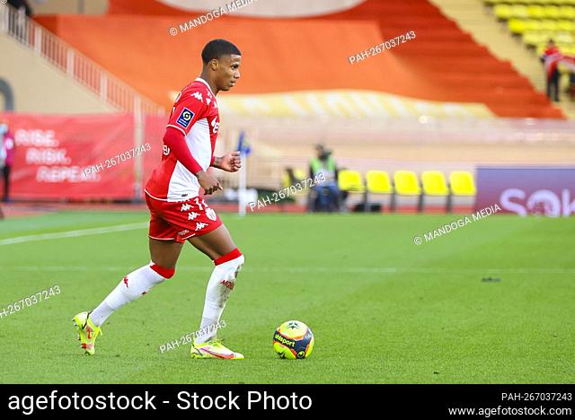 Monaco, Monte Carlo - December 05, 2021: AS Monaco - FC Metz Football Match (J17, L1) with german midfielder Ismail Jakobs. Mandoga Media Germany