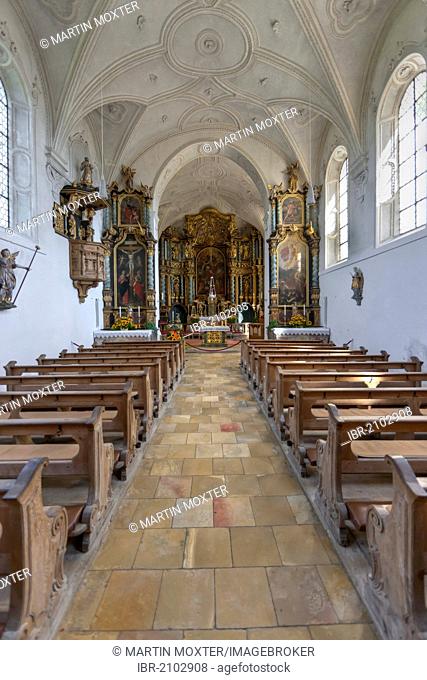 Interior view, pilgrimage church of the Assumption, Hohenpeissenberg, Pfaffenwinkel, Upper Bavaria, Bavaria, Germany, Europe
