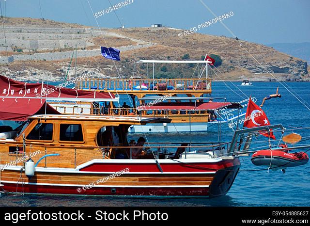 BODRUM, TURKISH - JULY 02, 2020: Yachts parked in marina