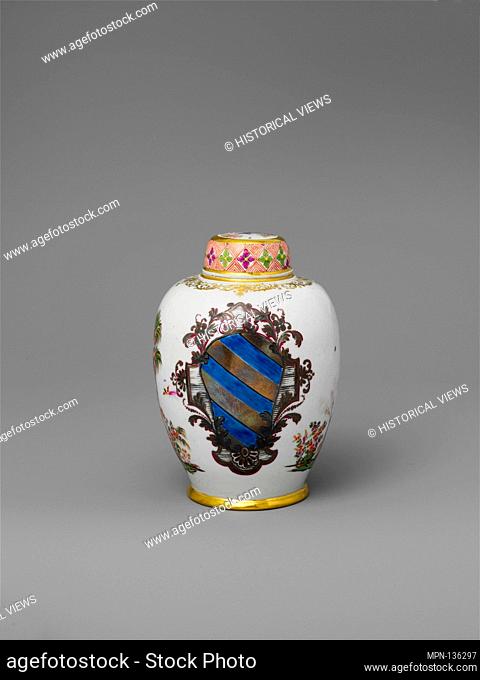 Tea caddy with cover. Factory: Meissen Manufactory (German, 1710-present); Decorator: Possibly by Johann Gregor Höroldt (1696-1775); Date: ca
