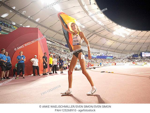 jubilation Konstanze KLOSTERHALFEN (Germany / 3rd place). Women's Final 5000m, on 05.10.2019 World Athletics Championships 2019 in Doha / Qatar, from 27