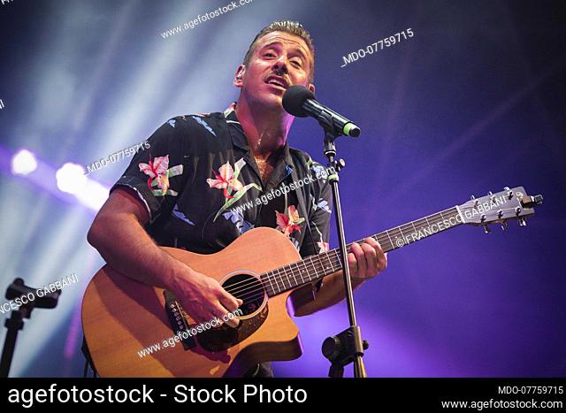 Italian singer Francesco Gabbani during the concert of his acoustic tour as part of the Deejay On Stage event. Riccione, August 20th, 2020