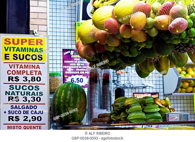 Several fruits; exposed in a bar; Avenida Brigadeiro Luis Antonio; Sao Paulo; SP
